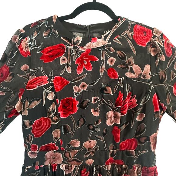 Fate Womens‎ Large Floral Velvet Mini Dress Sheer Romantic Cottagecore - Picture 3 of 13